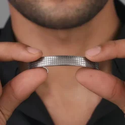 Aditya Roy Kapur Black Rhodium Textured Kada For Him