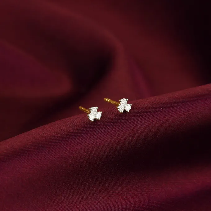 Anushka Sharma Gold Clover Leaf Diamond Stud Earrings