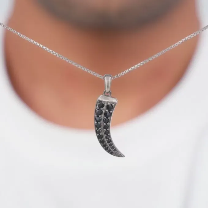Black Rhodium Claw Pendant With Box Chain For Him