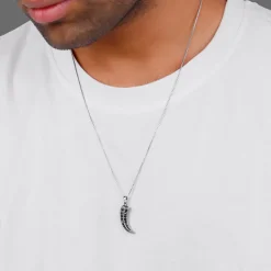 Black Rhodium Claw Pendant With Box Chain For Him