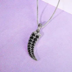 Black Rhodium Claw Pendant With Box Chain For Him