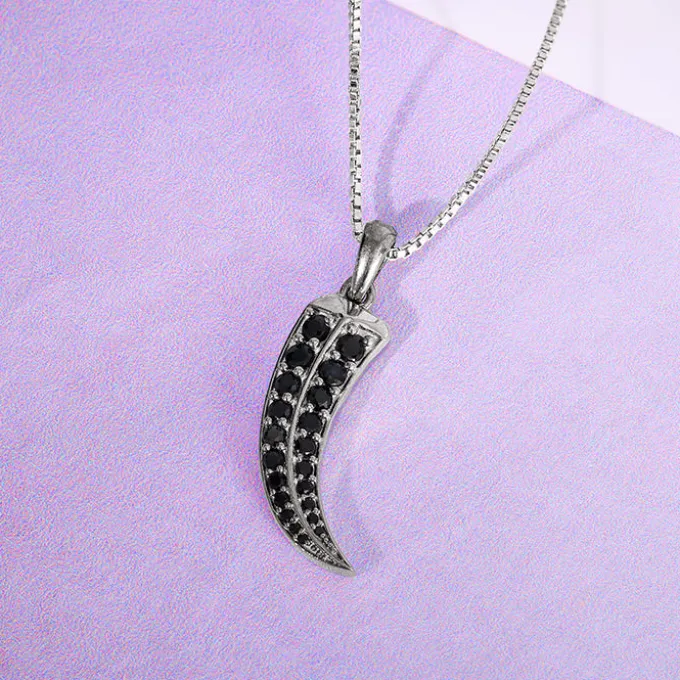 Black Rhodium Claw Pendant With Box Chain For Him