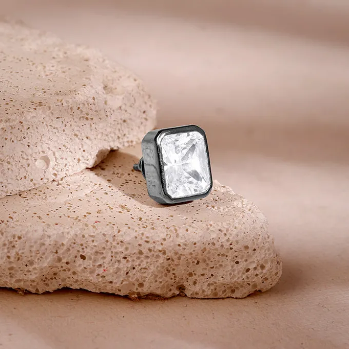 Black Rhodium Rectangular Stud For Him