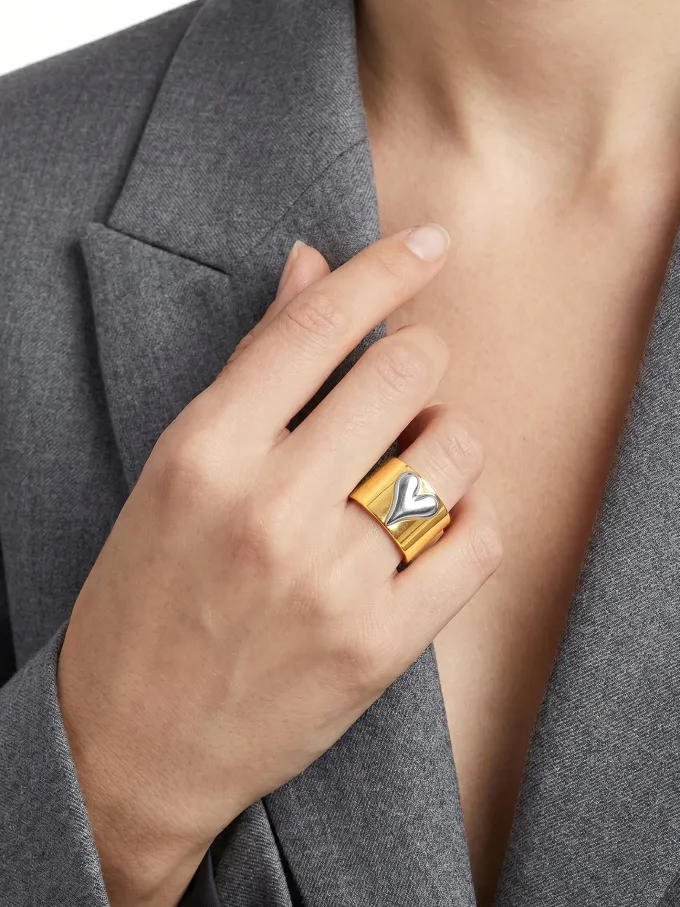 Bold Heart Dual Tone Ring (Size 14)