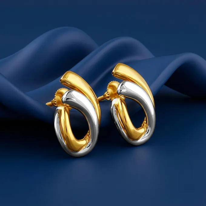 Dual Tone Crossover Silver Stud Earrings