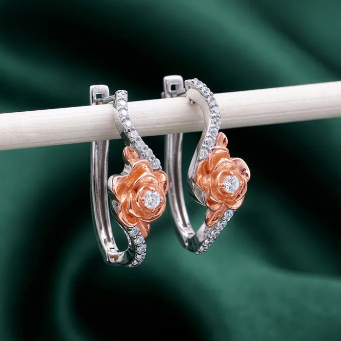 Dual Tone Ethereal Silver Hoop Earrings