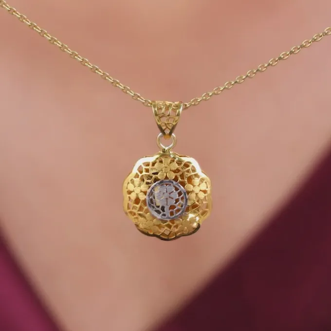 Dual Tone Floria Silver Pendant With Link Chain