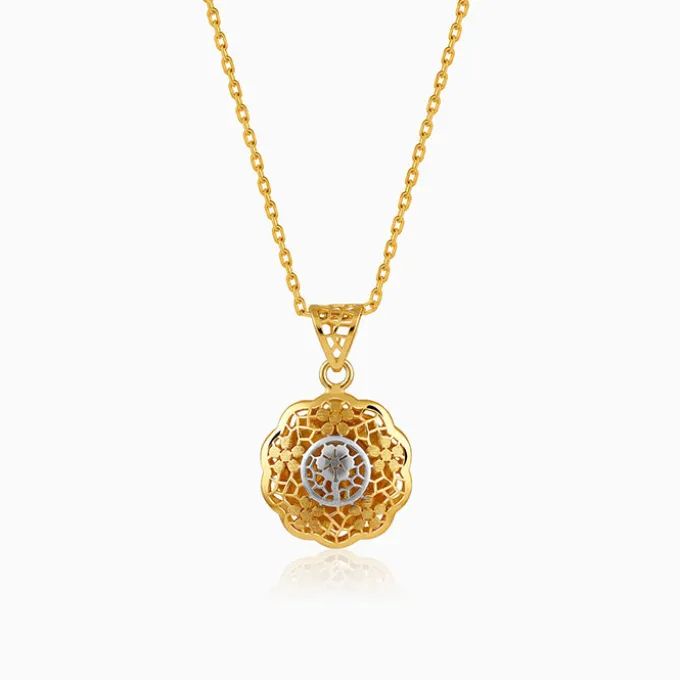 Dual Tone Floria Silver Pendant With Link Chain