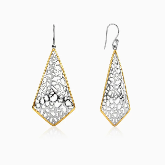 Dual Tone Kite Filigree Silver Earrings