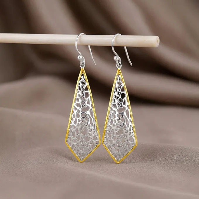 Dual Tone Kite Filigree Silver Earrings