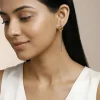 Dual Tone Linear Halo Silver Dangler Earrings
