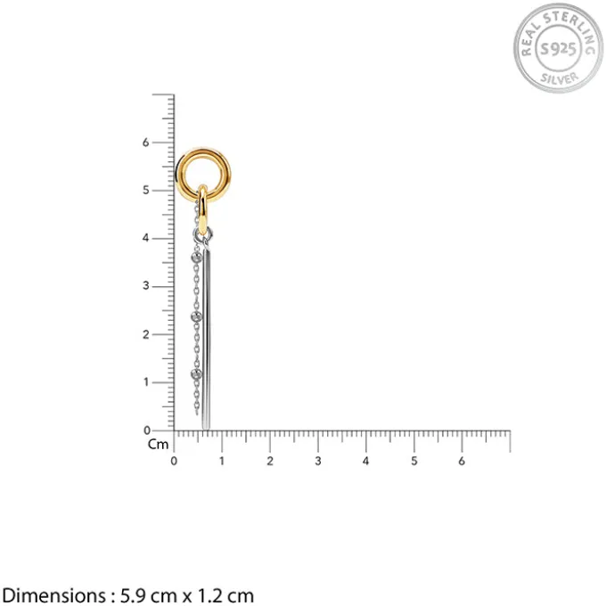 Dual Tone Linear Halo Silver Dangler Earrings