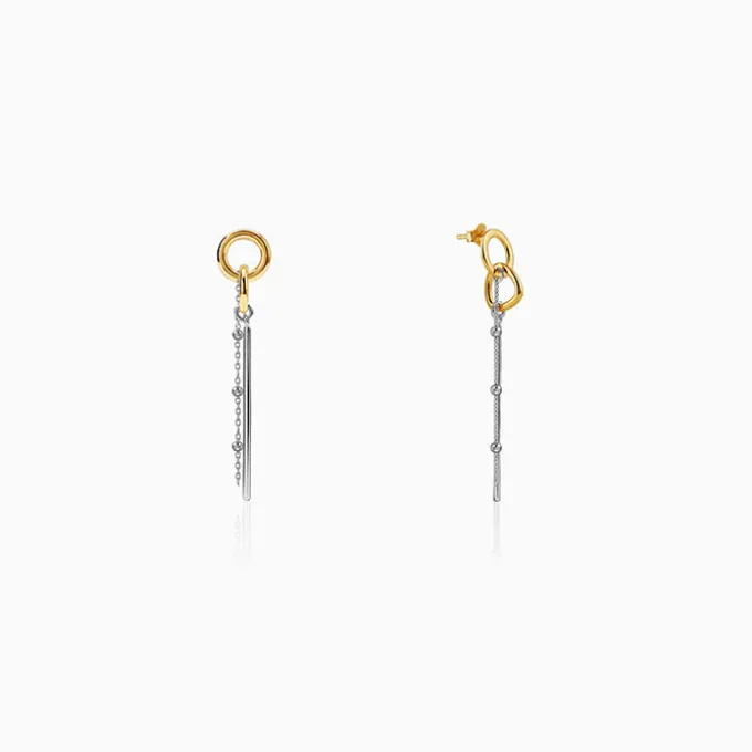 Dual Tone Linear Halo Silver Dangler Earrings