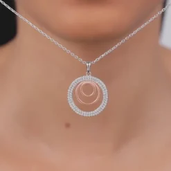 Dual Tone Luna Halo Pendant With Link Chain