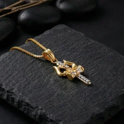Dual Tone Mahadev Trishul Silver Pendant With Box Chain For Him