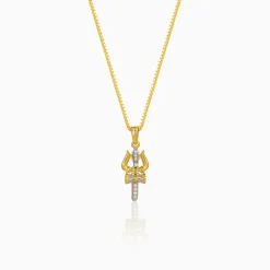 Dual Tone Mahadev Trishul Silver Pendant With Box Chain For Him