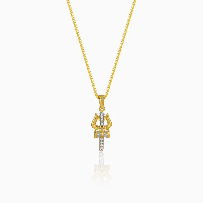 Dual Tone Mahadev Trishul Silver Pendant With Box Chain For Him