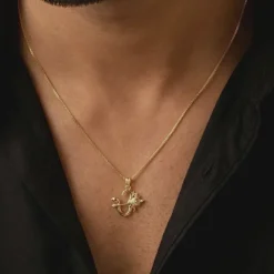 Dual Tone Om Gada Silver Pendant With Box Chain For Him