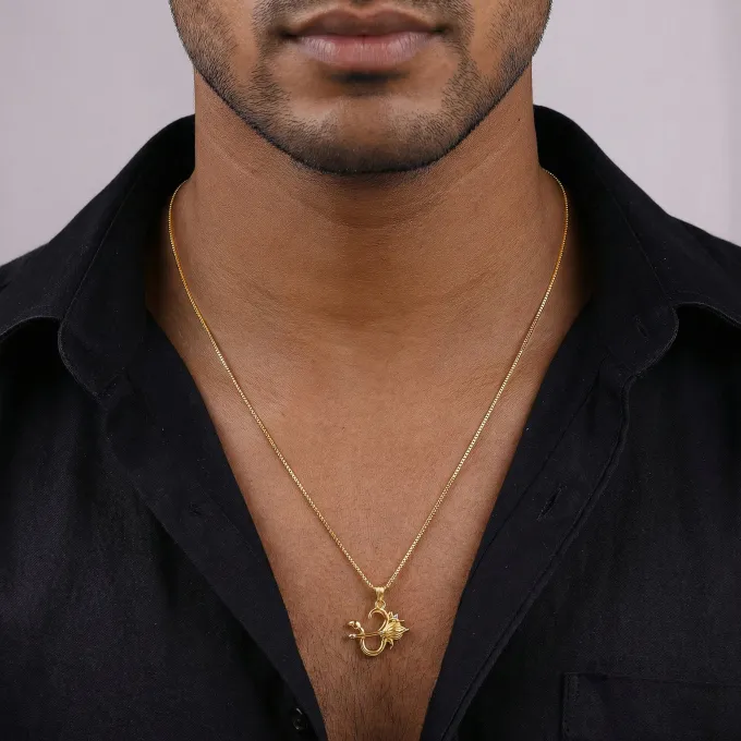 Dual Tone Om Gada Silver Pendant With Box Chain For Him