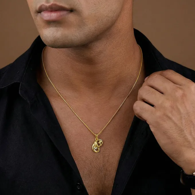 Dual Tone Om Ganesh Silver Pendant With Box Chain For Him