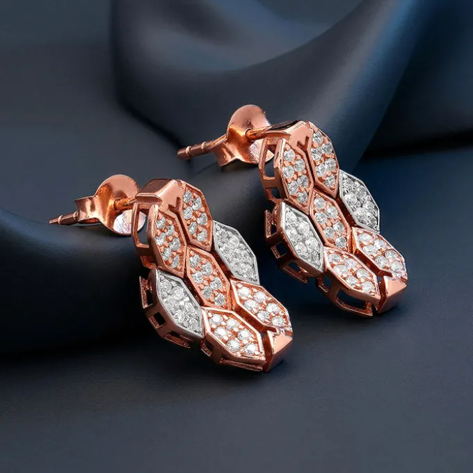 Dual Tone Petaline Shine Silver Earrings