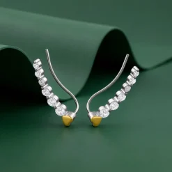 Dual Tone Raw Edge Silver Climber Earrings