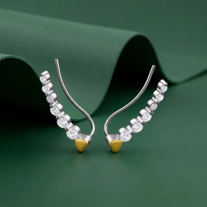 Dual Tone Raw Edge Silver Climber Earrings