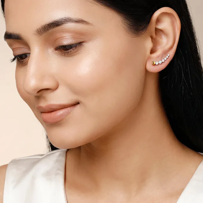 Dual Tone Raw Edge Silver Climber Earrings