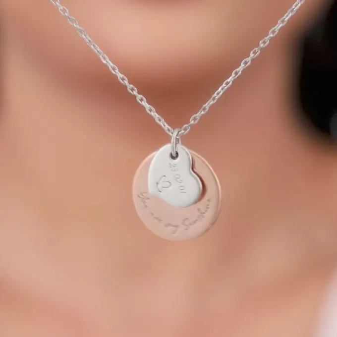 Dual Tone Rose Gold Personalised Heart Message Necklace
