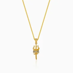 Dual Tone Sacred Trishul Silver Pendant With Box Chain For Him