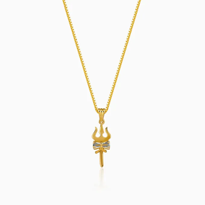 Dual Tone Sacred Trishul Silver Pendant With Box Chain For Him