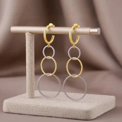 Dual Tone Sequence Silver Dangler Earrings