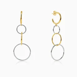 Dual Tone Sequence Silver Dangler Earrings