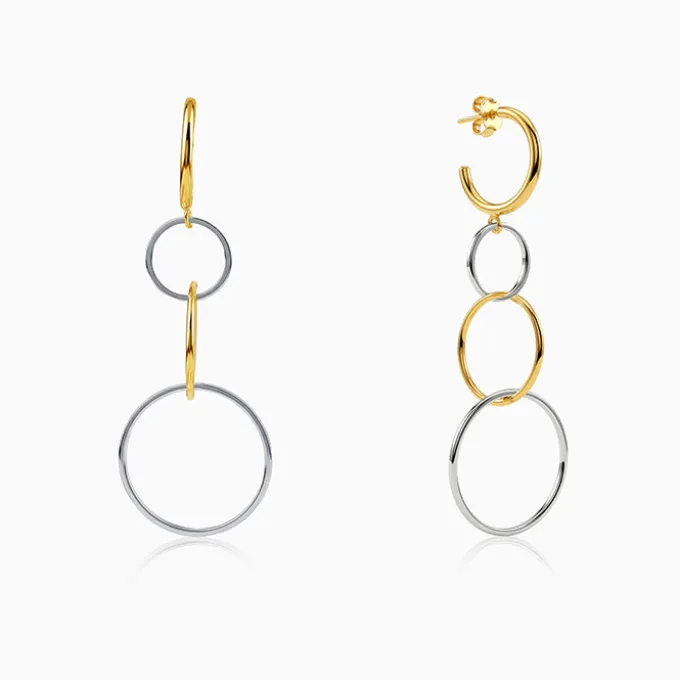 Dual Tone Sequence Silver Dangler Earrings