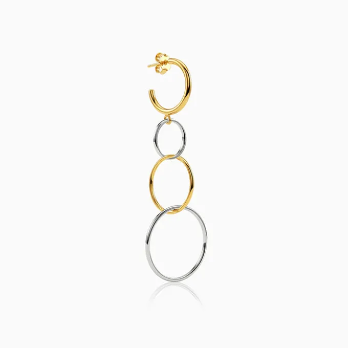Dual Tone Sequence Silver Dangler Earrings