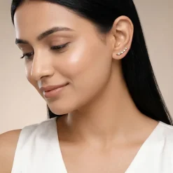 Dual Tone Stellar Spike Silver Climber Earrings