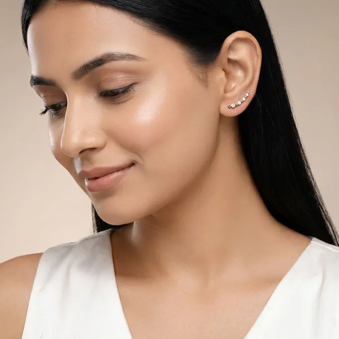 Dual Tone Stellar Spike Silver Climber Earrings