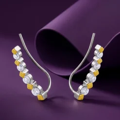 Dual Tone Stellar Spike Silver Climber Earrings