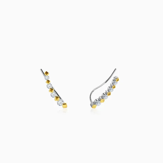 Dual Tone Stellar Spike Silver Climber Earrings