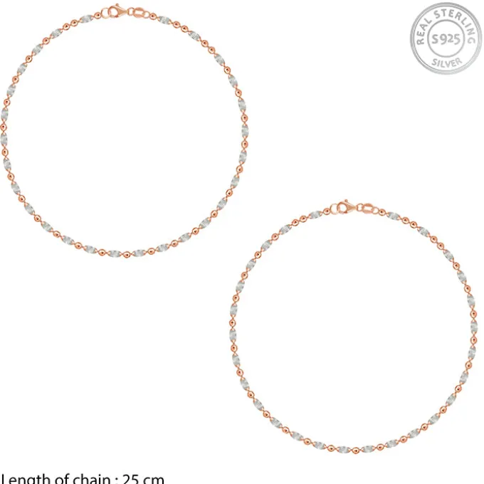 Dual Tone Textured Beaded Silver Anklet