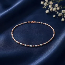 Dual Tone Textured Beaded Silver Anklet
