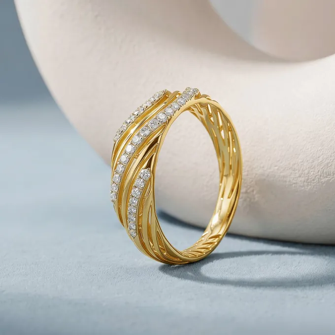 Gold Aurelle Wave Lab Grown Diamond Ring (Size 12)