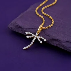 Gold Aurora Dragonfly Lab Grown Diamond Pendant