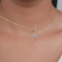 Gold Aurora Dragonfly Lab Grown Diamond Pendant