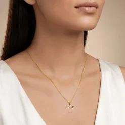 Gold Aurora Dragonfly Lab Grown Diamond Pendant