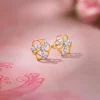 Gold Camellia Floral Lab Grown Diamond Earrings