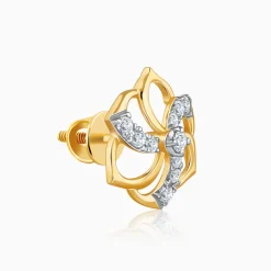 Gold Camellia Floral Lab Grown Diamond Earrings