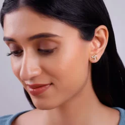 Gold Camellia Floral Lab Grown Diamond Earrings