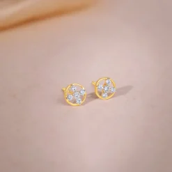 Gold Circle of Cross Lab Grown Diamond Studs