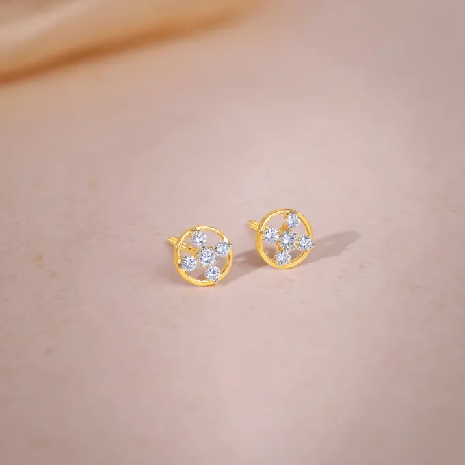 Gold Circle of Cross Lab Grown Diamond Studs